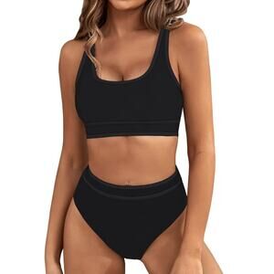 BMJL Women's Black High Waisted 2-Piece Set Sporty Swimsuits Padded Size XL NEW